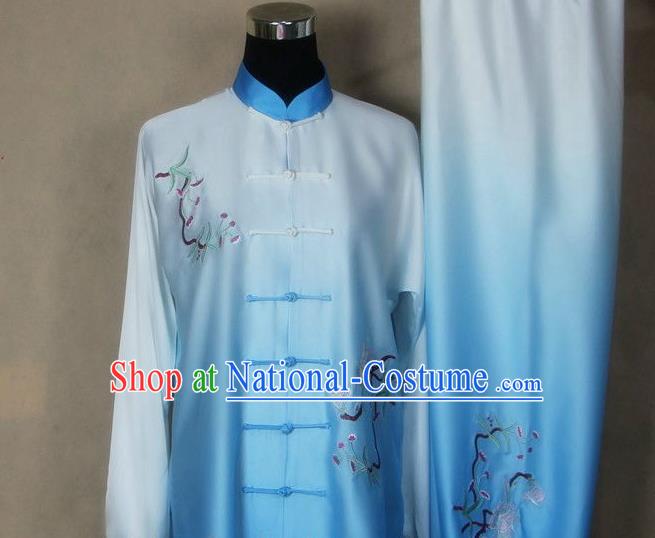 Chinese Martial Arts Competition Embroidered Outfits Tai Ji Training Clothing Tai Chi Kung Fu Blue Suits