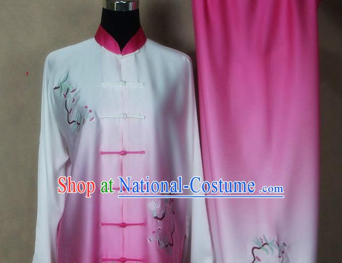 Chinese Tai Chi Kung Fu Pink Suits Martial Arts Competition Embroidered Outfits Tai Ji Training Clothing