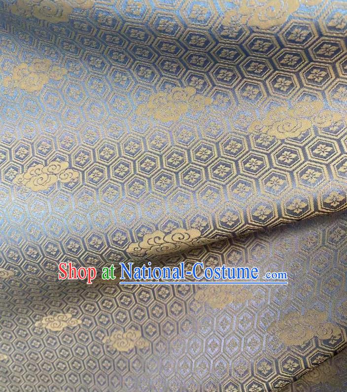 Chinese Traditional Qipao Dress Drapery Silk Fabric Classical Septaria Pattern Blue Brocade Jacquard Tapestry Cloth