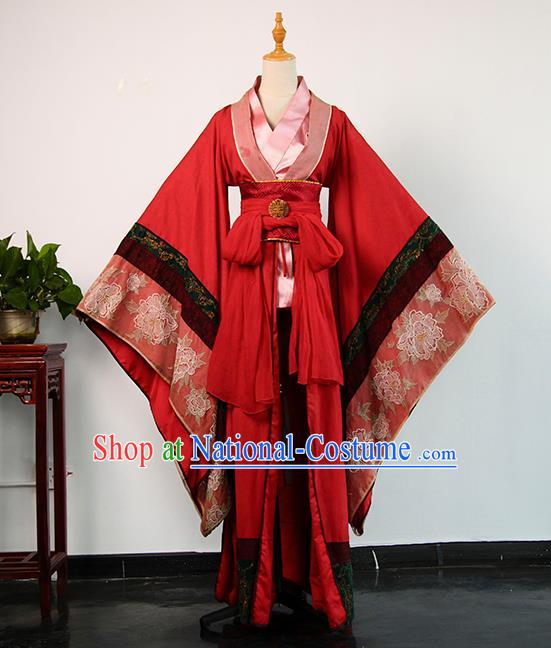 China Ancient Queen Red Hanfu Dress Tang Dynasty Court Woman Garments Traditional Drama Empress Wu Zetian Clothing