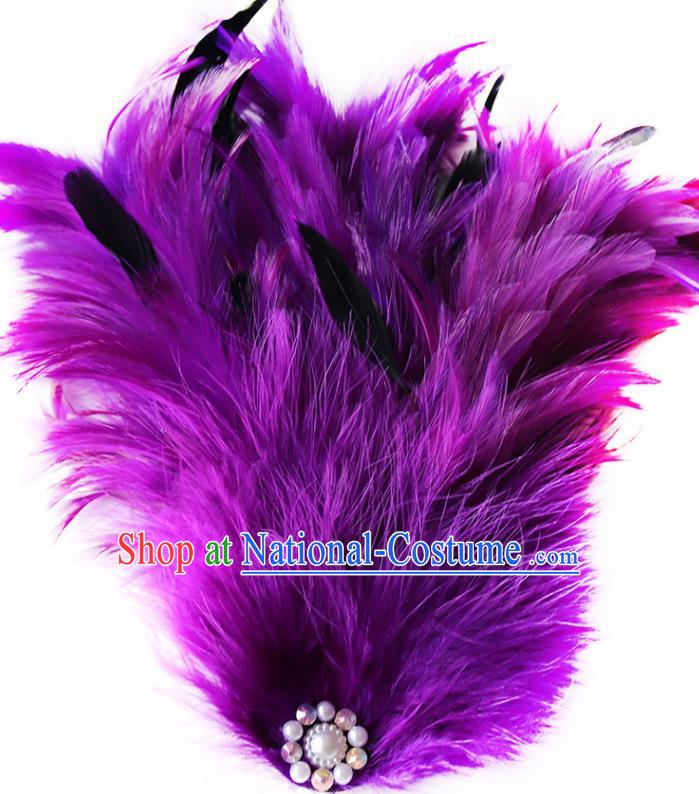 Top Handmade Cosplay Fairy Hair Accessories Catwalks Purple Feather Hair Crown Stage Show Headpiece Dance Headdress