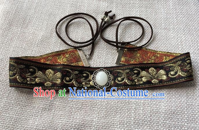 Chinese Ancient Royal Highness Headband Traditional Hanfu Hair Accessories Ming Dynasty Childe Embroidered Frontlet Jewelry