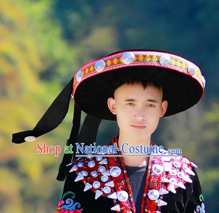 Chinese Guizhou Ethnic Male Hat Dong Nationality Festival Performance Headwear Yi Minority Wedding Headdress