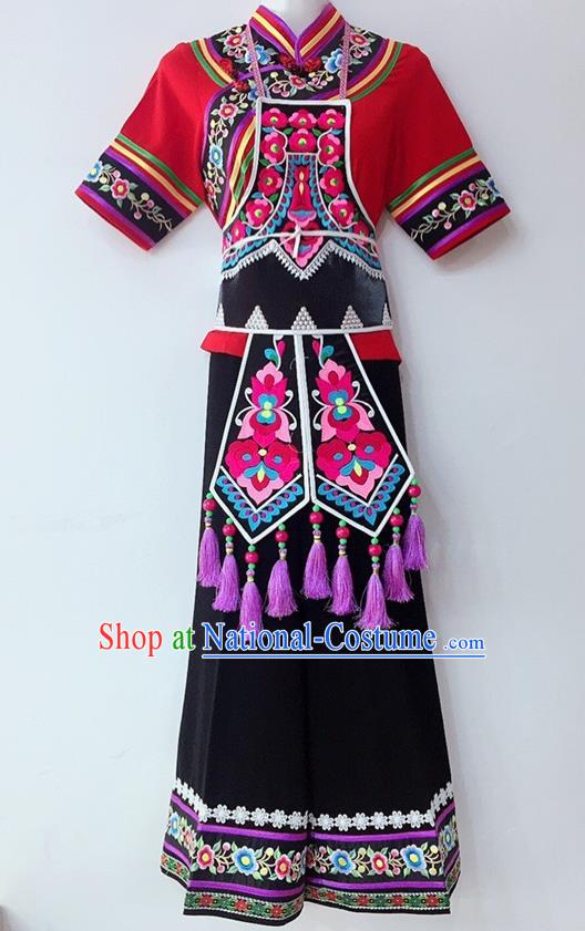 Chinese Yi Nationality Dance Uniforms Ethnic Group Women Garment Costumes Yunnan Minority Folk Dance Clothing