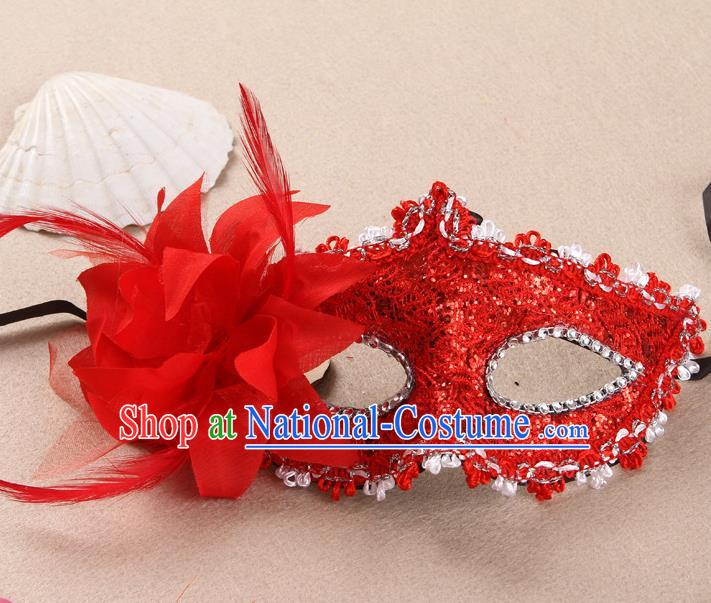 Handmade Stage Show Lace Accessories Cosplay Red Flower Face Mask Masquerade Party Prop Headgear Halloween Fancy Ball Mask
