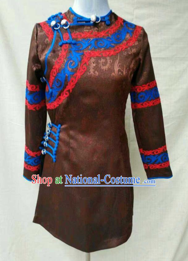 Chinese Ethnic Folk Dance Clothing Liangshan National Minority Upper Outer Garment Yi Nationality Dance Brown Jacket