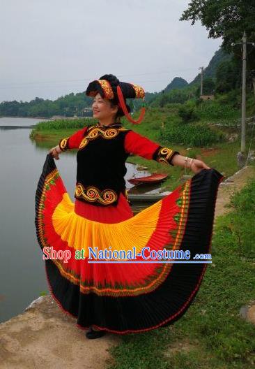 Chinese Ethnic Folk Dance Uniforms Liangshan National Minority Woman Garment Costumes Yi Nationality Festival Clothing