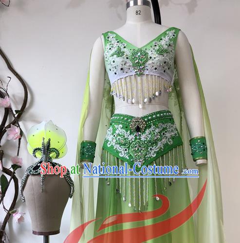 Chinese Classical Dance Garment Costumes Stage Performance Green Dress Outfits Woman Jasmine Flower Dance Clothing