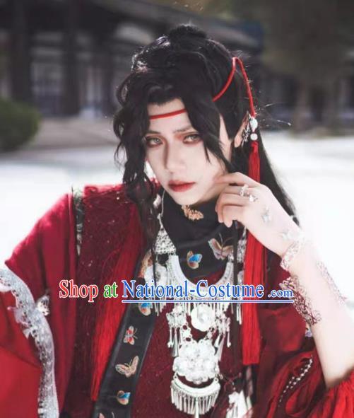 Handmade China Traditional Heaven Official Blessing Hua Cheng Hairpieces Ancient Swordsman Headdress Cosplay Young Knight Wigs