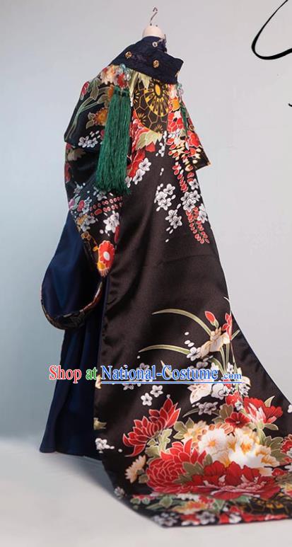 China Ancient Queen Black Dress Outfits Traditional Puppet Show Court Beauty Hanfu Clothing Cosplay Empress Garment Costumes