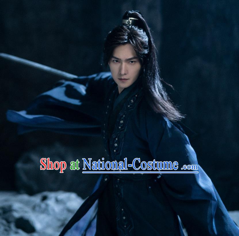 Chinese Wuxia TV Series Swordsman Black Clothing Ancient Prince Garments Qie Shi Tian Xia Feng Lan Xi Replica Costume