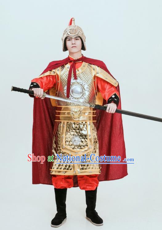 Chinese Ancient General Armor Tang Dynasty Soldier Traditional Golden Armour Set