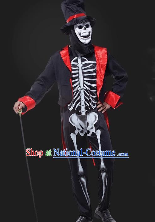 Top Fancy Ball Devil Magician Clothing Halloween Costume Cosplay Skull Ghost Black Suit