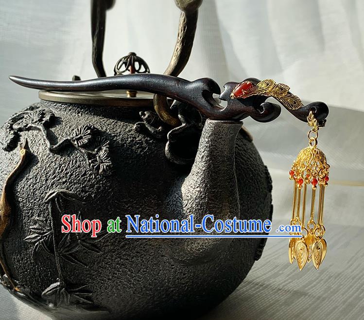 Traditional Golden Tassel Headgear Handmade Cheongsam Hair Jewelry Christmas Gift Chinese Hanfu Ebony Hairpin