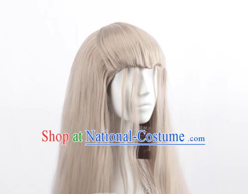 Linen Gray Men Long Curly Hair Cos Anime Wig
