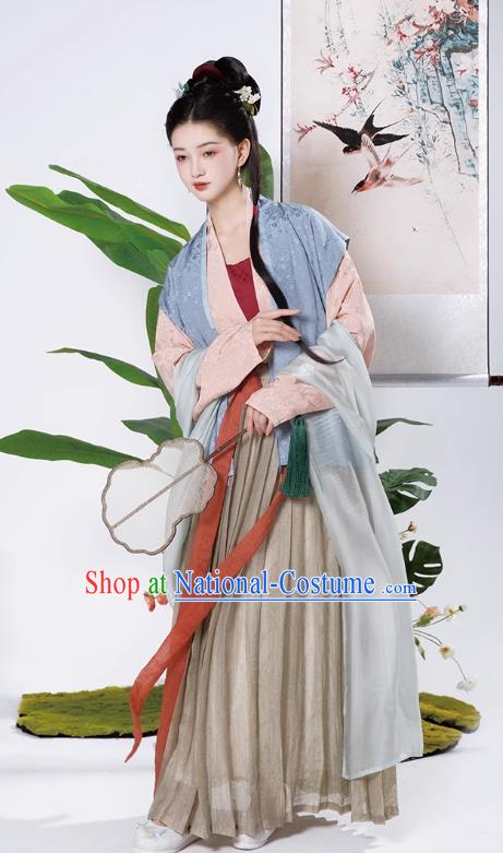 China Song Dynasty Noble Woman Costumes Ancient Young Mistress Clothing Hanfu Beizi Skirt Complete Set