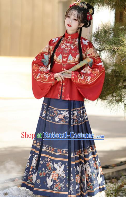 Chinese Ming Dynasty Royal Princess Costumes Traditional Hanfu Mandarin Jacket and Ma Mian Skirt Ancient Noble Lady Clothing