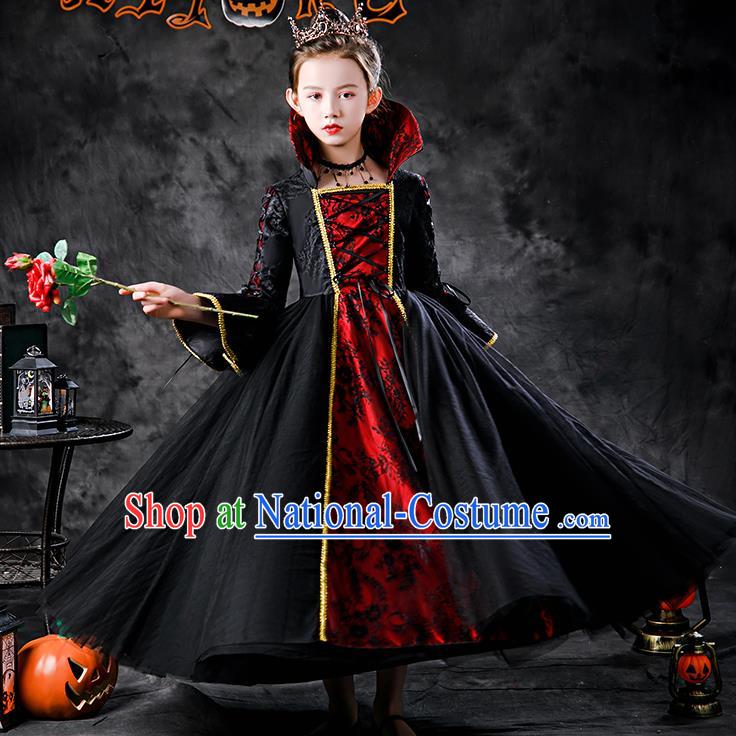 Kid Performance Black Dress Halloween Queen Clothing Girl Stage Show Costume Cosplay Witch Fashion