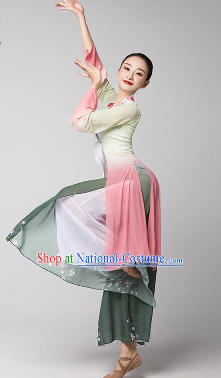 Classical Dance Chinese Dance Long Sleeved Trumpet Sleeve Dance Gauze Body Yoga Body Rhyme Practice Clothing Female