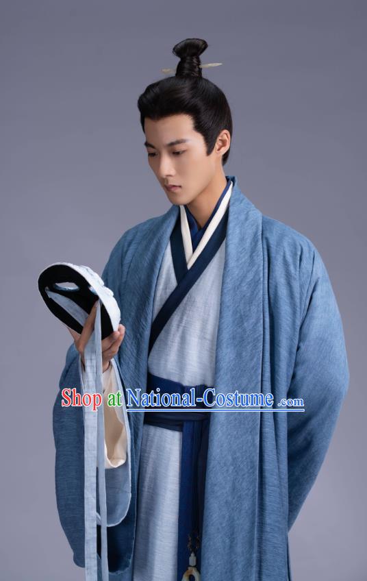 China Ancient Scholar Blue Costumes An Ancient Love Song Shen Buyan Robes TV Series Young Childe Hanfu Clothing