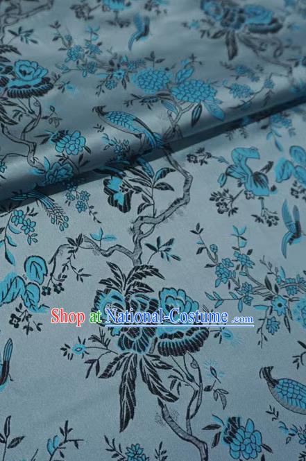 Silver Gray Chinese Classical Flower Bird Pattern Material Traditional Design Brocade Fabric Cheongsam Cloth