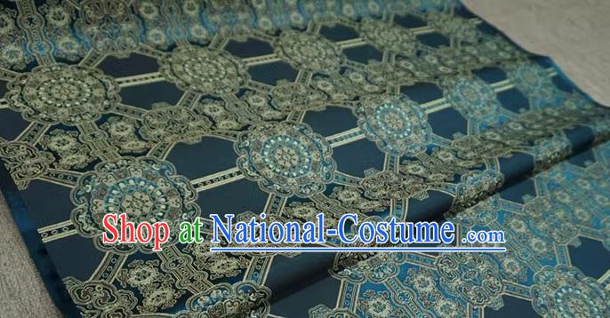 Peacock Blue Chinese Traditional Design Brocade Fabric Tibetan Dress Cloth Classical Rosette Pattern Material