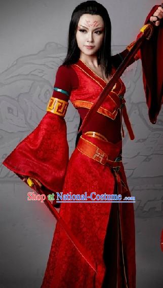 Ancient Chinese Red Swordswoman Knight Cosplay Costumes