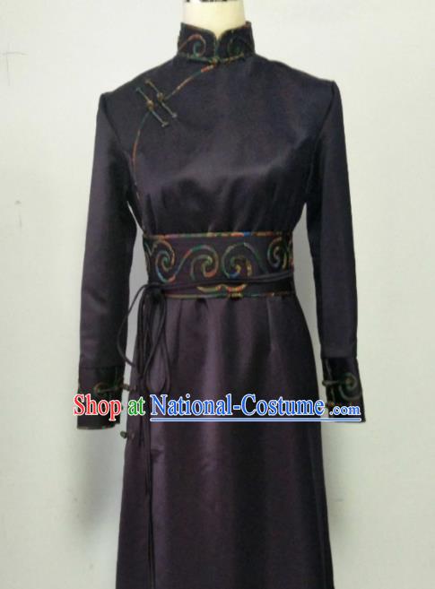 Chinese Traditional Mongolian Ethnic Purple Robe Mongol Nationality Female Dress Costume for Women